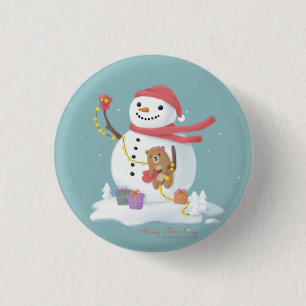 God jul: Snögubbe Illustration Art Knapp
