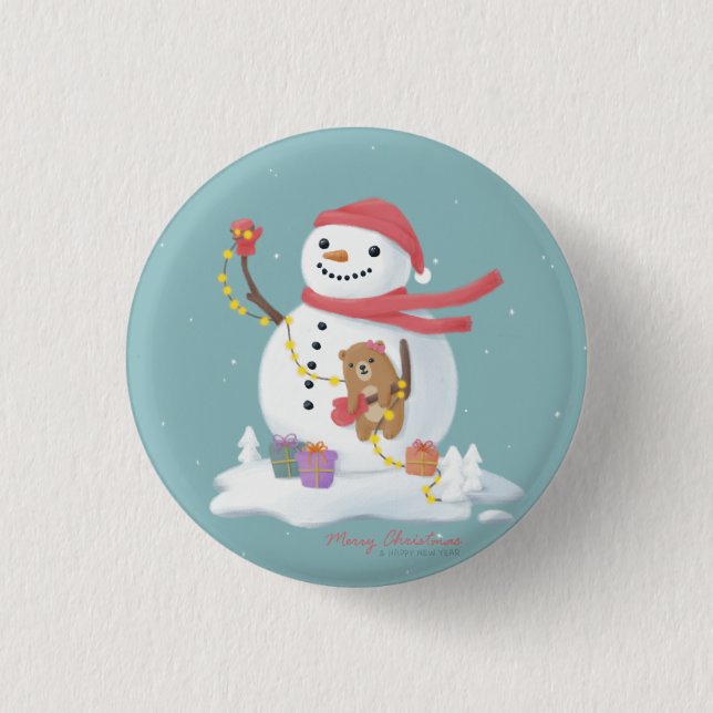 God jul: Snögubbe Illustration Art Knapp (Framsida)