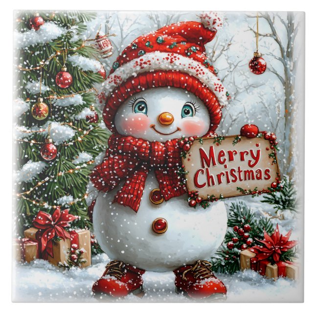 God jul Snögubbe Kakelplatta (Framsidan)