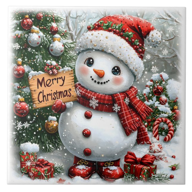 God jul Snögubbe Kakelplatta (Framsidan)