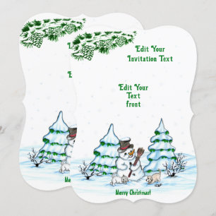 God Jul! Snögubbe med Cat och Puppy Invita Inbjudningar