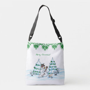 God jul! Snögubbe med katt och valp Axelväska