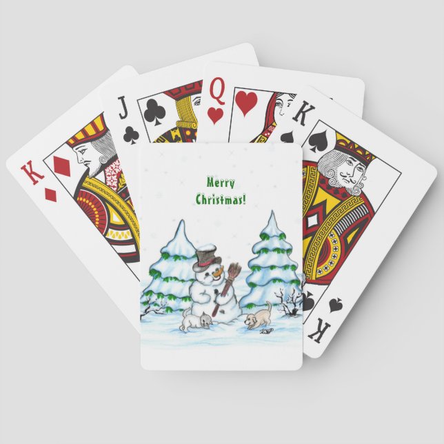 God jul! Snögubbe med katt och valp Casinokort (Baksidan)