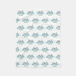 God jul! Snögubbe med katt och valp Fleecefilt