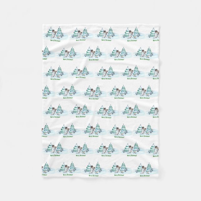 God jul! Snögubbe med katt och valp Fleecefilt (Framsidan)