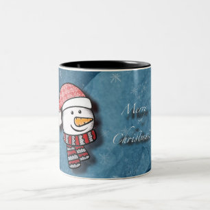 God jul, snögubbe med stickade kläder Två-Tonad mugg
