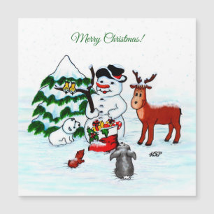 God jul! Snögubbe med vänner