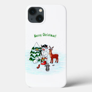 God jul! Snögubbe med vänner