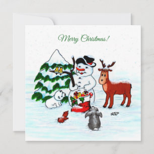 God jul! Snögubbe med vänner