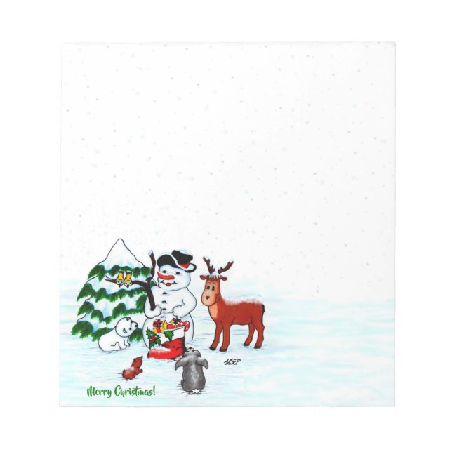 God jul! Snögubbe med vänner Anteckningsblock (Framsida)