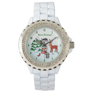 God Jul! Snögubbe med vänner Armbandsur