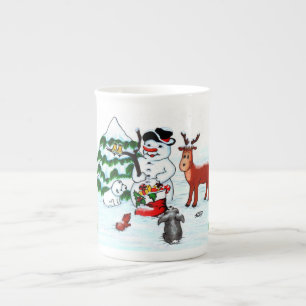 God jul! Snögubbe med vänner Benporslin Mugg