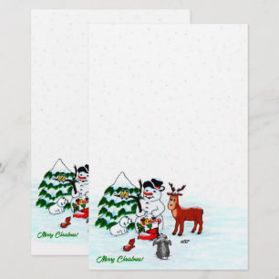 God jul! Snögubbe med vänner Brevpapper