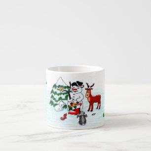 God jul! Snögubbe med vänner Espressomugg