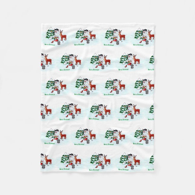 God jul! Snögubbe med vänner Fleecefilt (Framsidan)