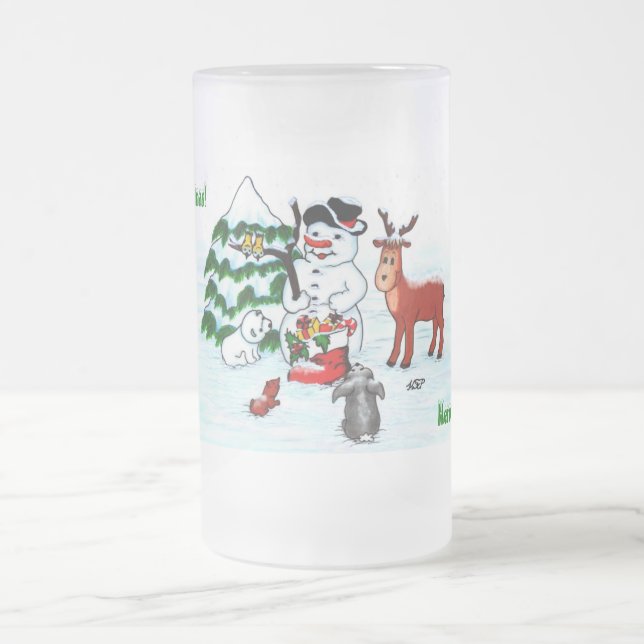 God jul! Snögubbe med vänner Frostat Ölglas (Center)