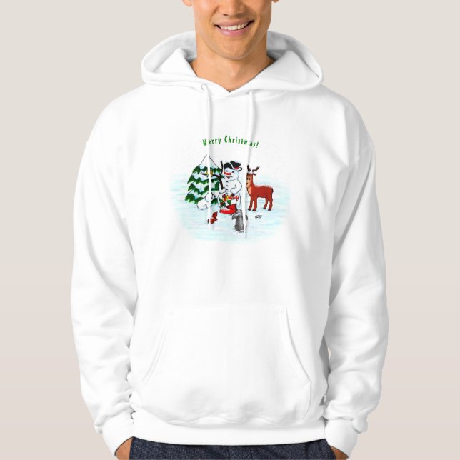 God jul! Snögubbe med vänner Hoodie (Framsida)