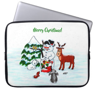God jul! Snögubbe med vänner Laptop Fodral