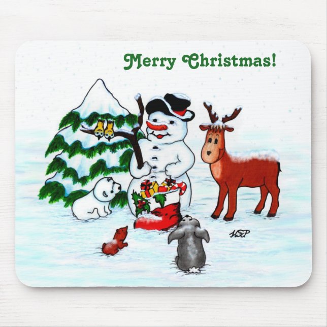 God Jul! Snögubbe med vänner Musmatta (Framsidan)