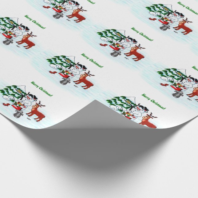 God jul! Snögubbe med vänner Presentpapper (Hörn)