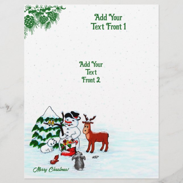 God jul! Snögubbe med vänner Reklamblad (Framsidan)