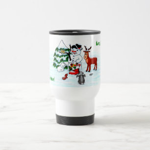 God jul! Snögubbe med vänner Resemugg
