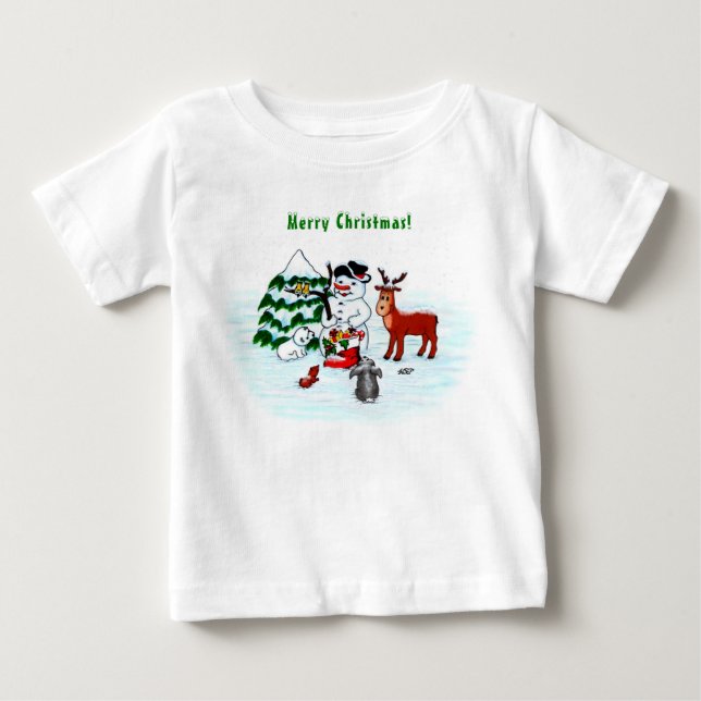 God jul! Snögubbe med vänner T Shirt (Framsida)