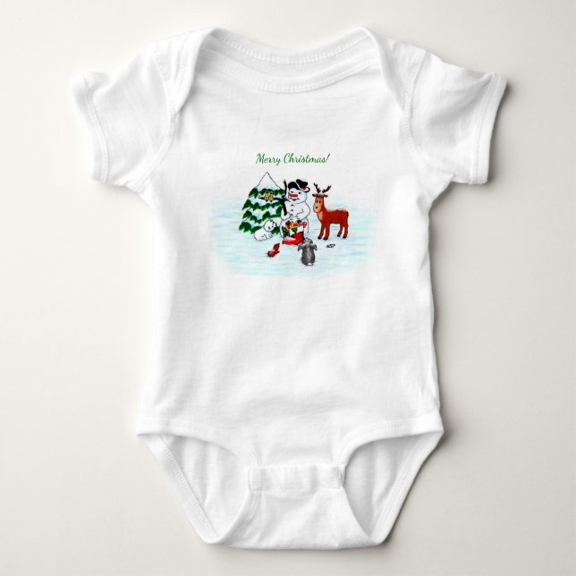 God jul! Snögubbe med vänner T Shirt (Framsida)