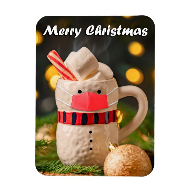 God jul Snögubbe Mugg i Covid Ansikte Mask Magnet (Vertikal)