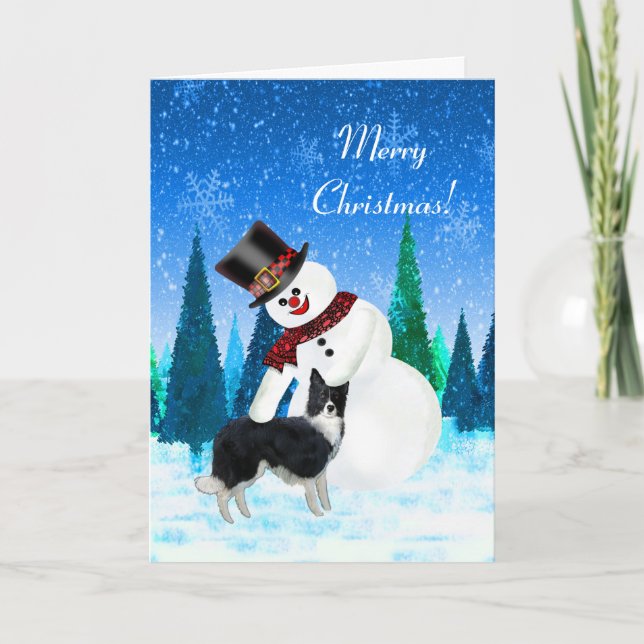 God jul Snögubbe och Gräns Collie Kort (Framsida)