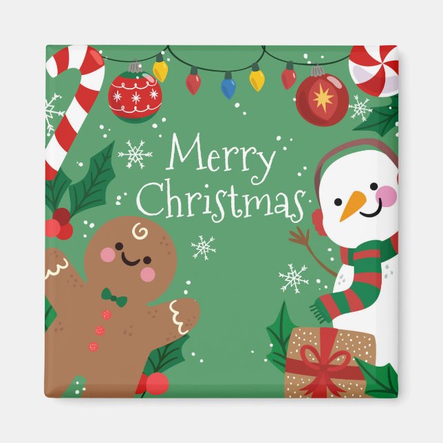 god jul snögubbe och pepparkaksgubbe magnet (Framsidan)