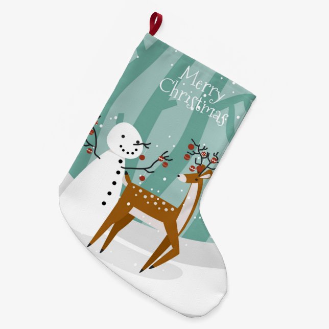 God jul Snögubbe och renar Stor Julstrumpa (Framsidan (Hängande))