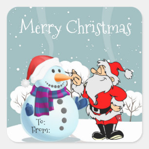God jul Snögubbe och Santa Tomten Fyrkantigt Klistermärke