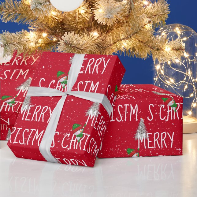 God jul Snögubbe och Träd i Snöflingor Presentpapper (Helgdagar)