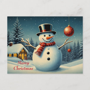 God jul Snögubbe och vinterlandskap Helg Vykort