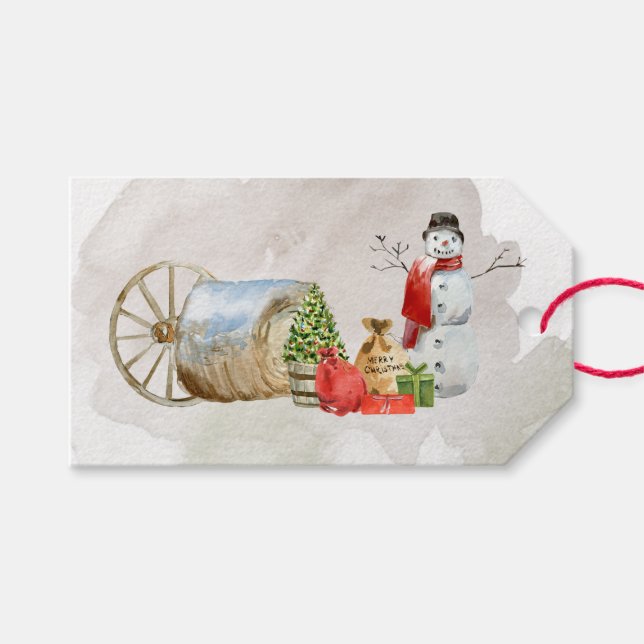 God jul Snögubbe på gården Presentetikett (Framsidan (Horisontell))