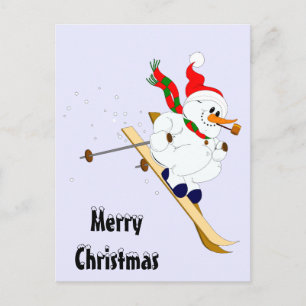 God jul Snögubbe på skis Helg Vykort
