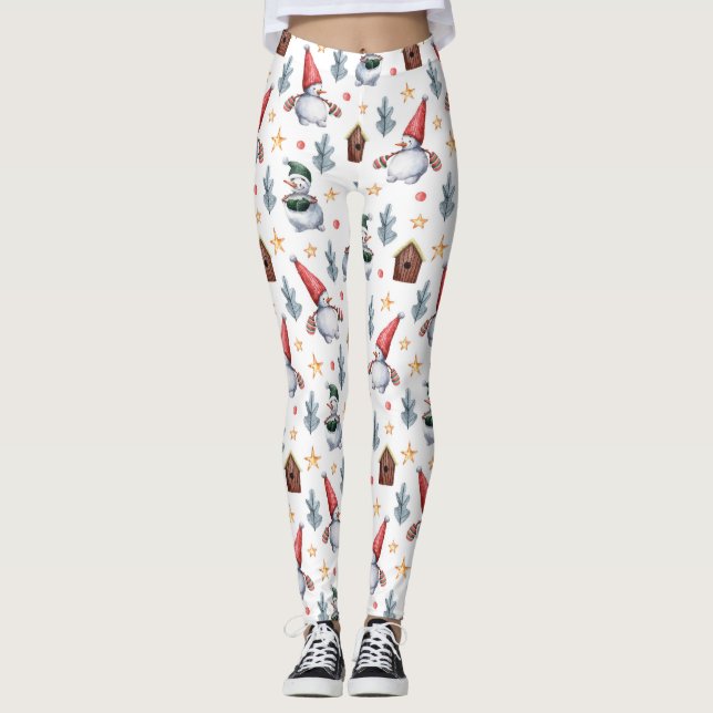 God jul Snögubbe Snöflingor Mönster Leggings (Framsida)
