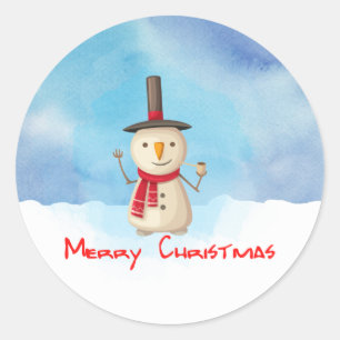 God jul Snögubbe, som viker och ler Runt Klistermärke
