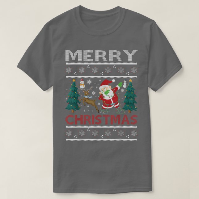 God jul Snögubbe Träd Reindeer Dabbing Sant T Shirt (Design framsida)