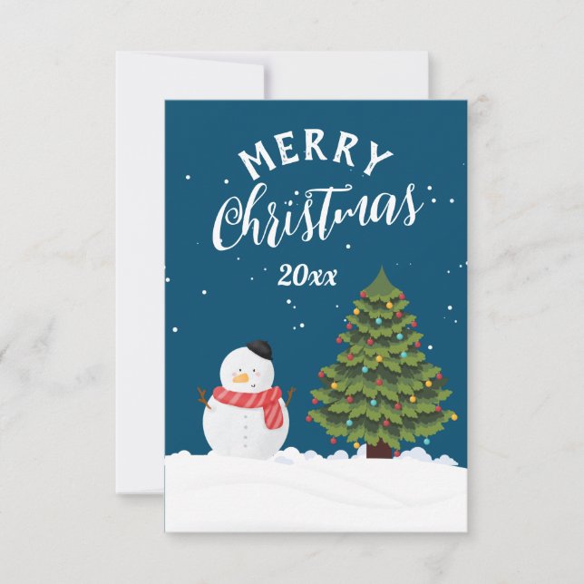 God jul snögubbe - vackra marinblått snö tack kort (Framsida)