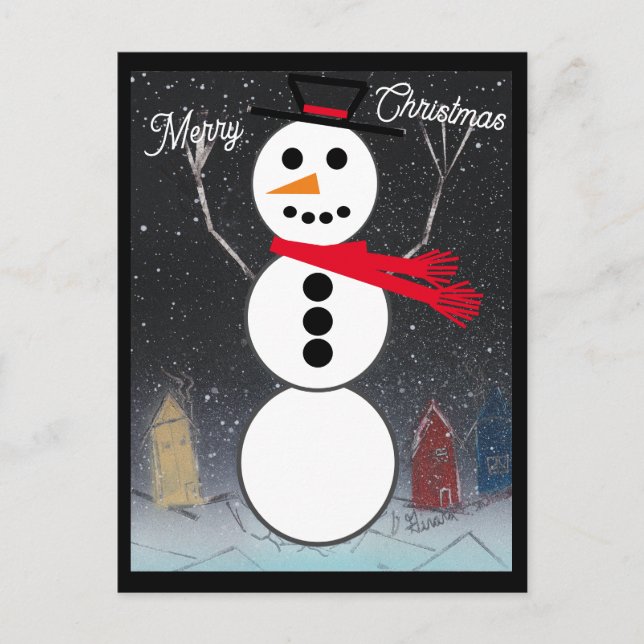 God jul Snögubbe Vykort (Framsida)