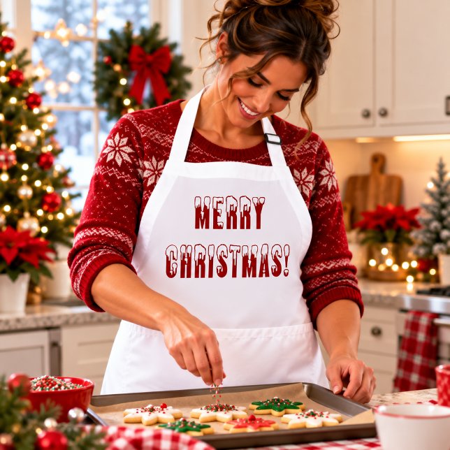 God Jul Snöhatt Teckensnitt Förkläde (Merry Christmas Snowcap Fonts Adult Apron)