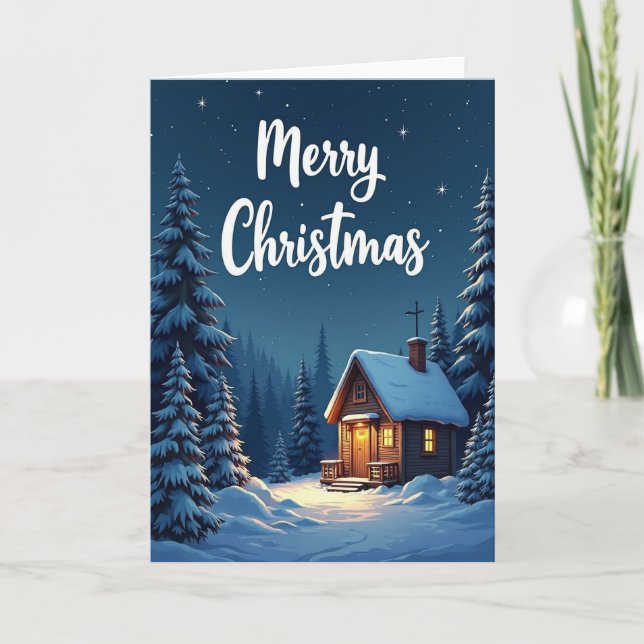 God Jul Snöig Stugakort Kort (Framsida)