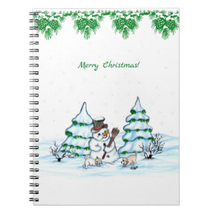 God jul! Snöman med katt och valp Anteckningsbok
