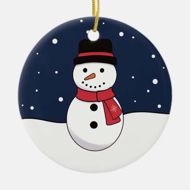 God Jul Snöman Snöig Natt Julgransprydnad Keramik (Framsidan)