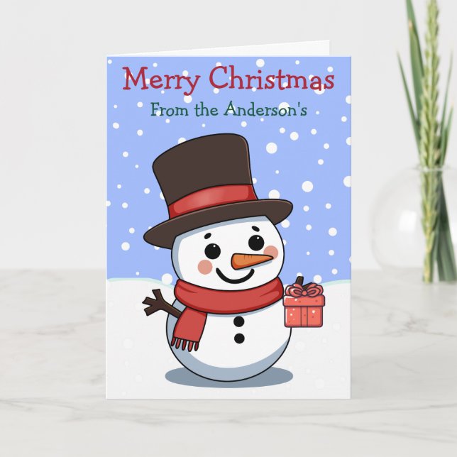 God Jul Snömannen Anpassat Familjenamn Kort (Framsida)