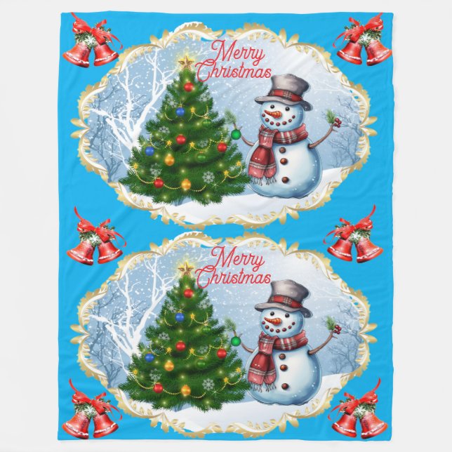 God Jul Snömannen Bjällror Söt Fleecefilt (Framsidan)