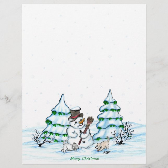 God jul! Snömannen med katt och valp Brevhuvud (Framsida)