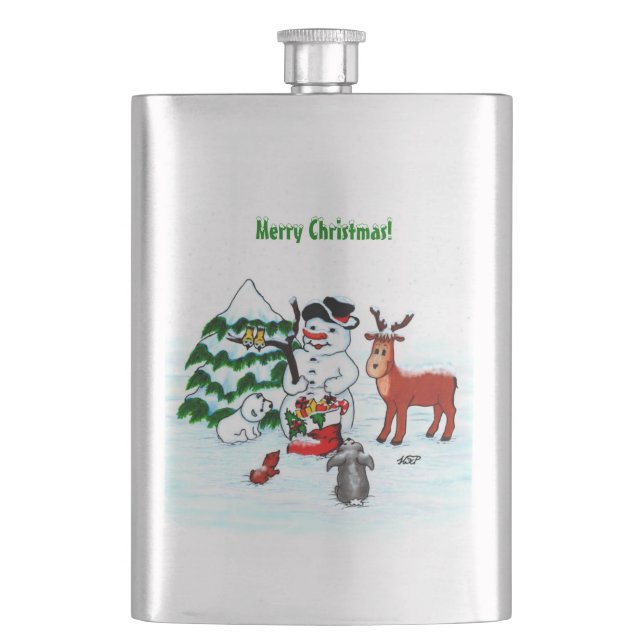 God jul! Snömannen med vänner Fickplunta (Framsidan)